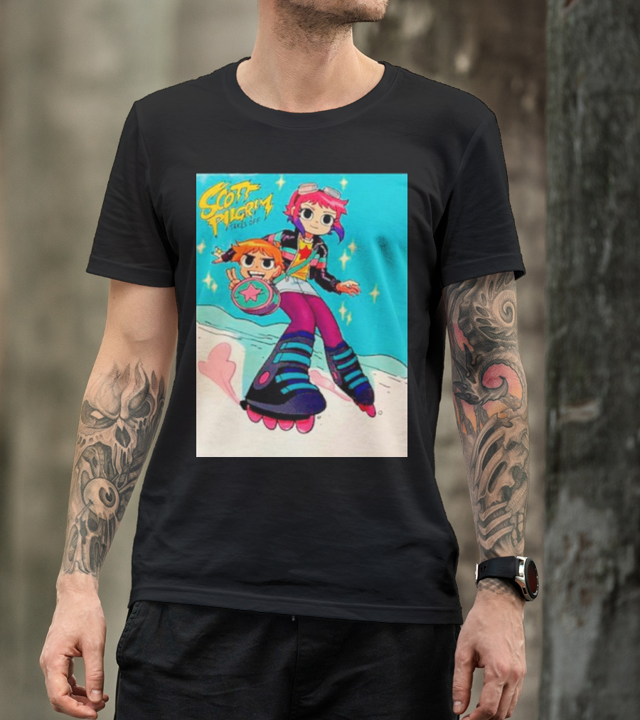 Scott Pilgrim Takes Off Roller Skating Adventure With Animated Style Characters T-Shirt