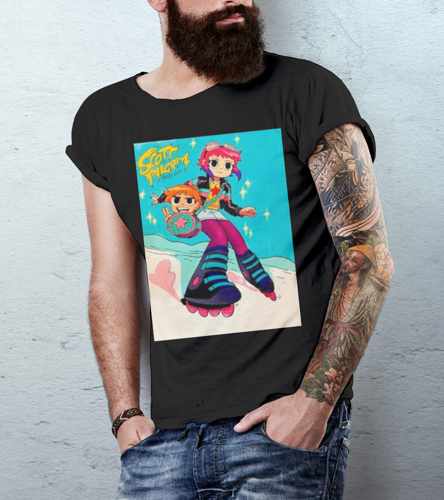 Scott Pilgrim Takes Off Roller Skating Adventure With Animated Style Characters T-Shirt