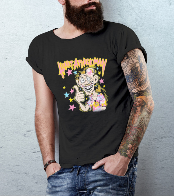 Heart Attack Man Freak Of Nature Cartoon Character With Stars And Thumbs Up T-Shirt