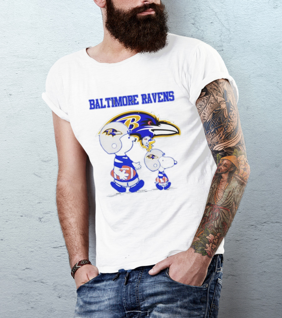 Baltimore Ravens Peanuts Snoopy And Woodstock Football Ravens T-Shirt
