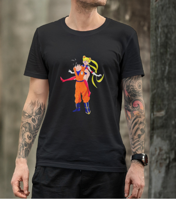 Goku And Usagi Crossover Fusion Featuring Dragon Ball And Sailor Moon Iconic Characters T-Shirt