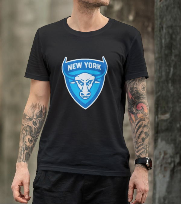 NEW YORK ATLAS BULL EMBLEM LOGO BLUE SHIELD T-Shirt