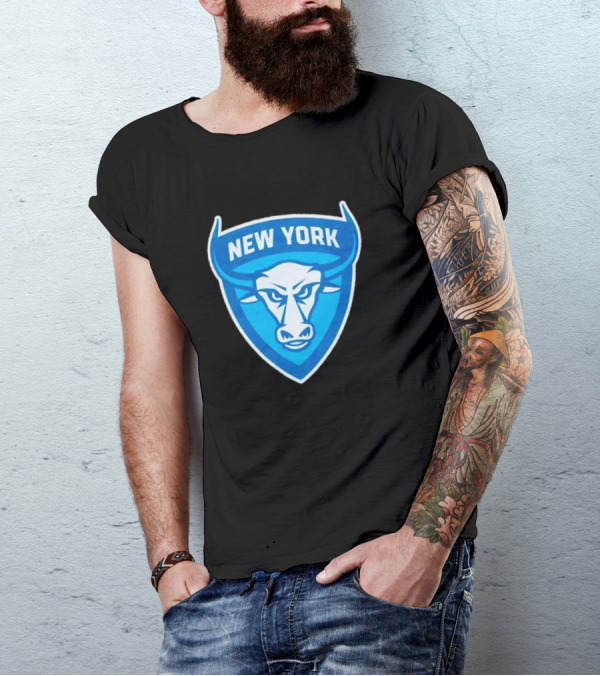 NEW YORK ATLAS BULL EMBLEM LOGO BLUE SHIELD T-Shirt