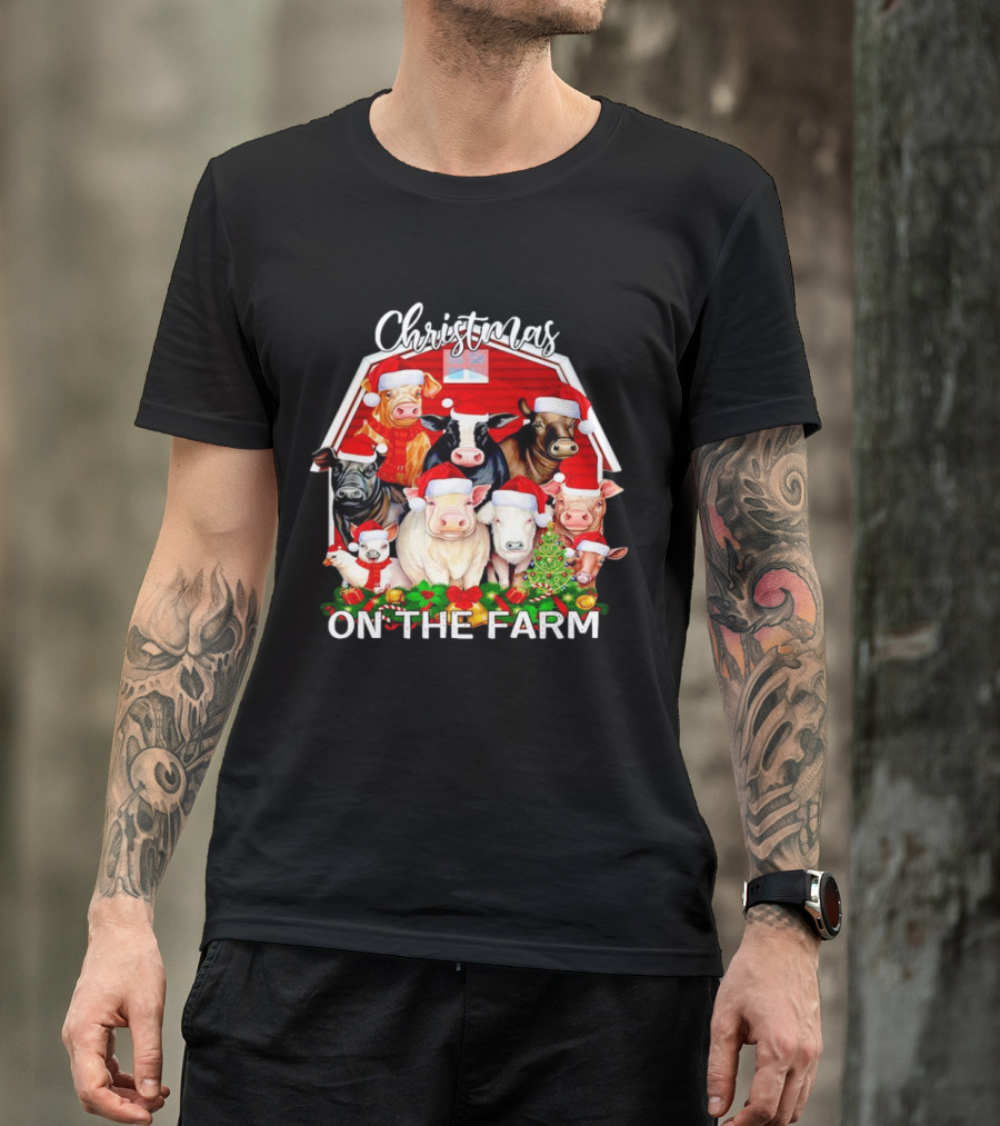 Christmas Animals Santa On The Farm T-Shirt