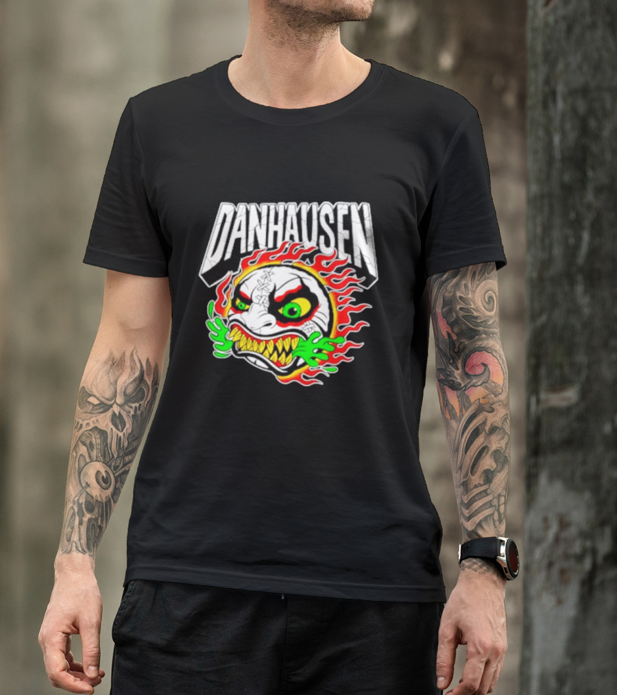 Danhausen Fiery Baseball Face With Flames And Green Claws T-Shirt