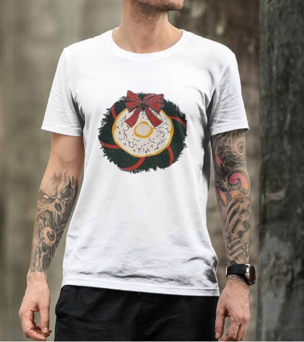 Gibson's Donuts Christmas Holiday Wreath With Red Bow And Donut Sprinkles T-Shirt