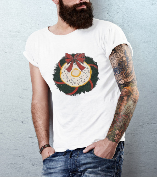Gibson's Donuts Christmas Holiday Wreath With Red Bow And Donut Sprinkles T-Shirt