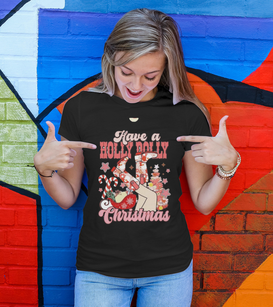 Have A Holly Dolly Christmas Sleigh Candy Canes And Stars T-Shirt