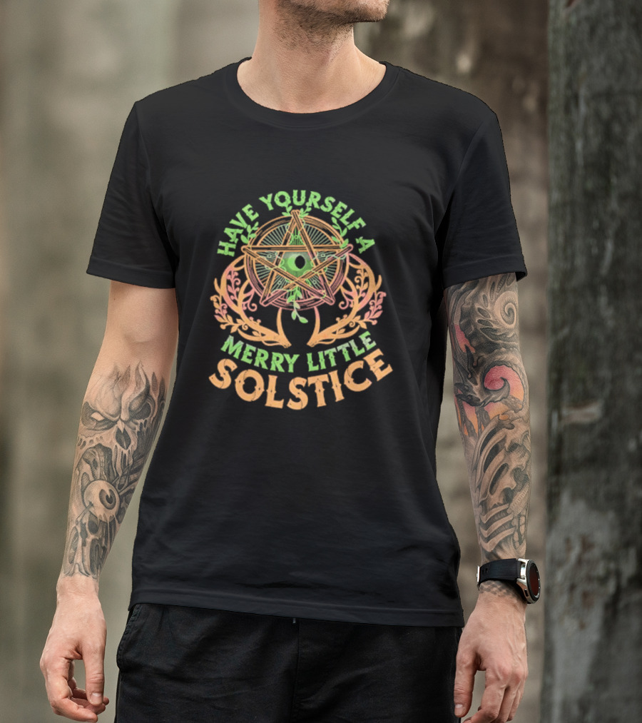 Have Yourself A Merry Little Solstice Pentagram And Leaves T-Shirt