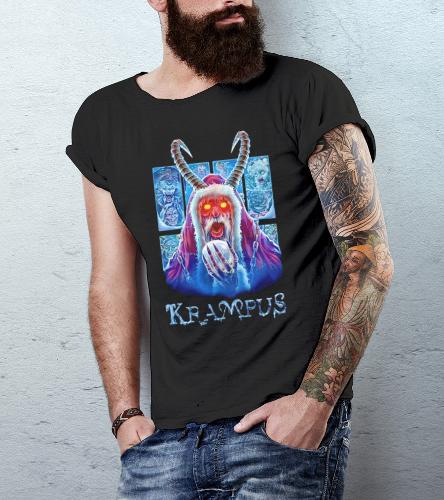 Krampus The Shadow Of St Nick With Horned Demon And Scary Faces T-Shirt