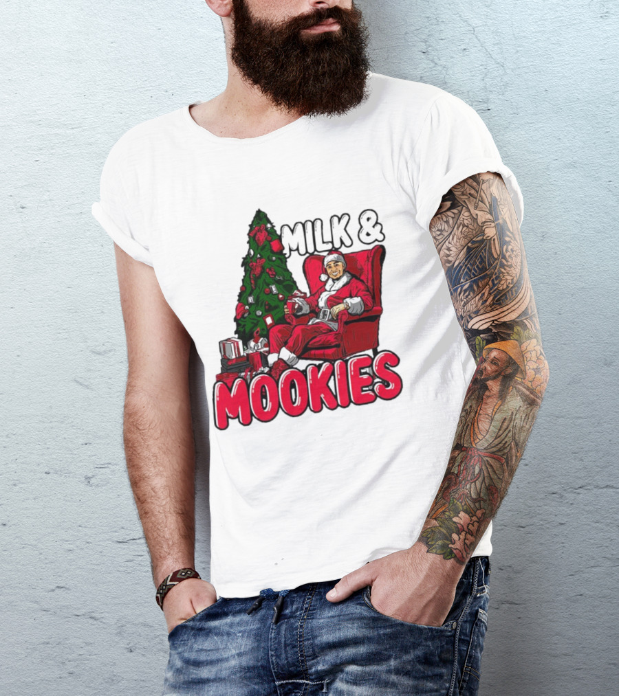 Milk And Mookies Santa By The Christmas Tree T-Shirt