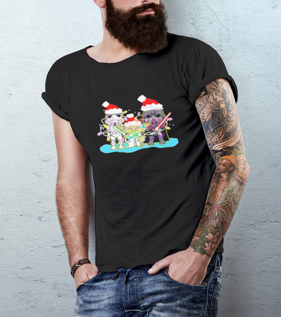 Santa Star Wars Characters With Christmas Lights T-Shirt