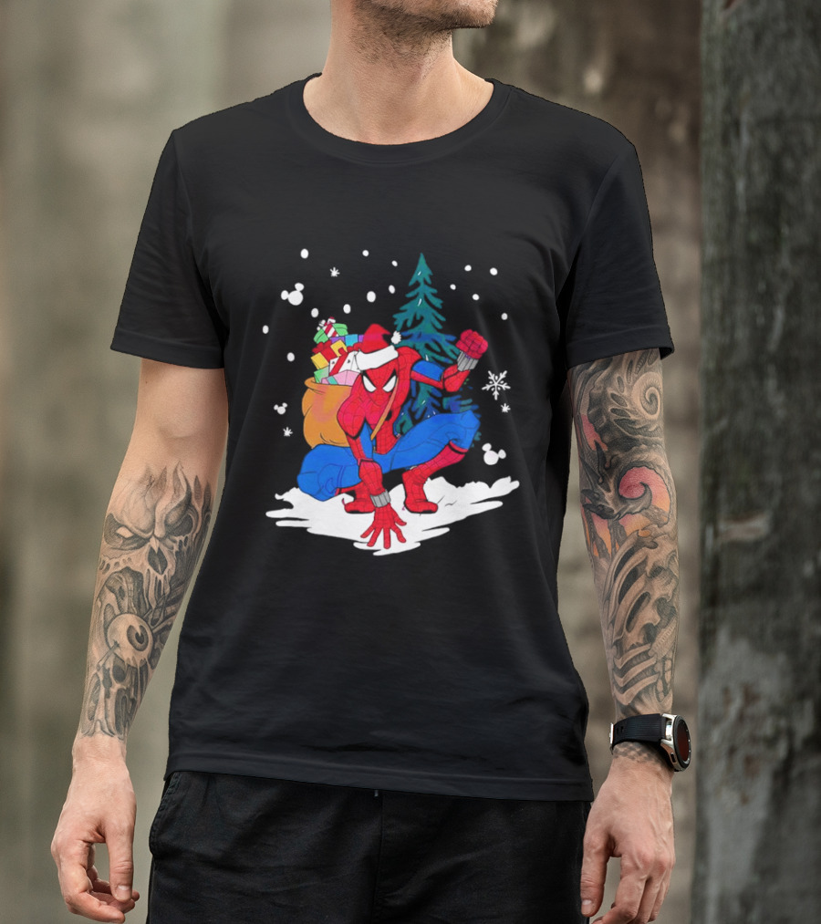Spiderman Santa Christmas Tree Snow Presents T-Shirt