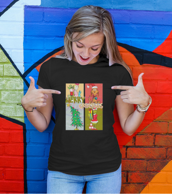 Merry Grinchmas Characters Vintage Grinch And Max Christmas Tree T-Shirt