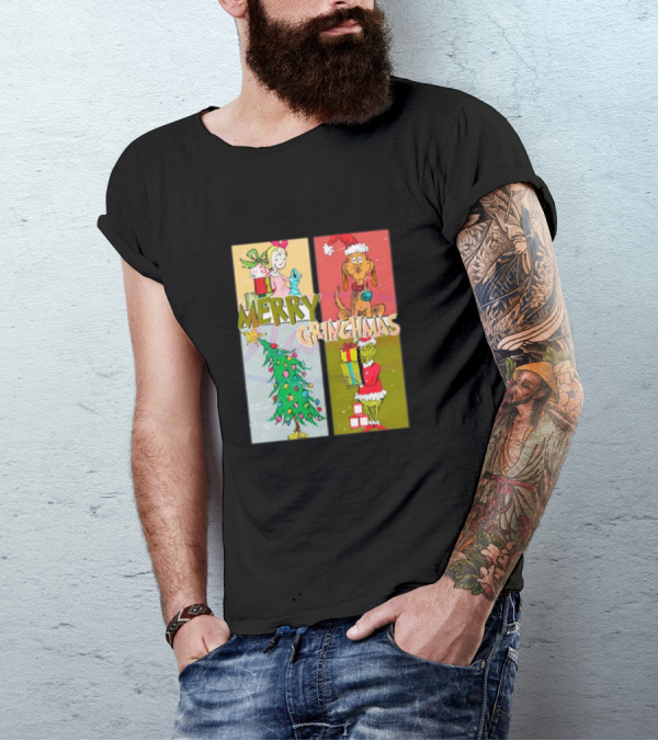 Merry Grinchmas Characters Vintage Grinch And Max Christmas Tree T-Shirt