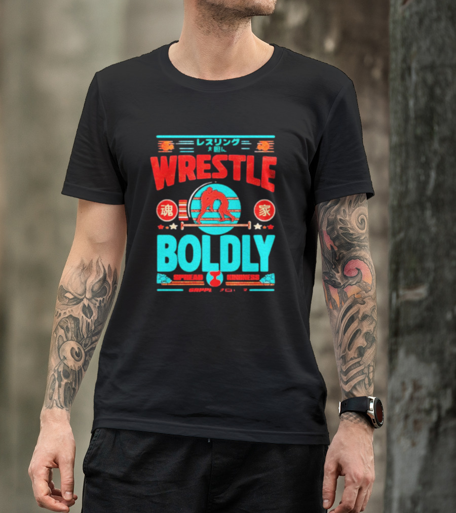 Wrestle Boldly Spread Kindness Wrestling Iconic Symbols T-Shirt