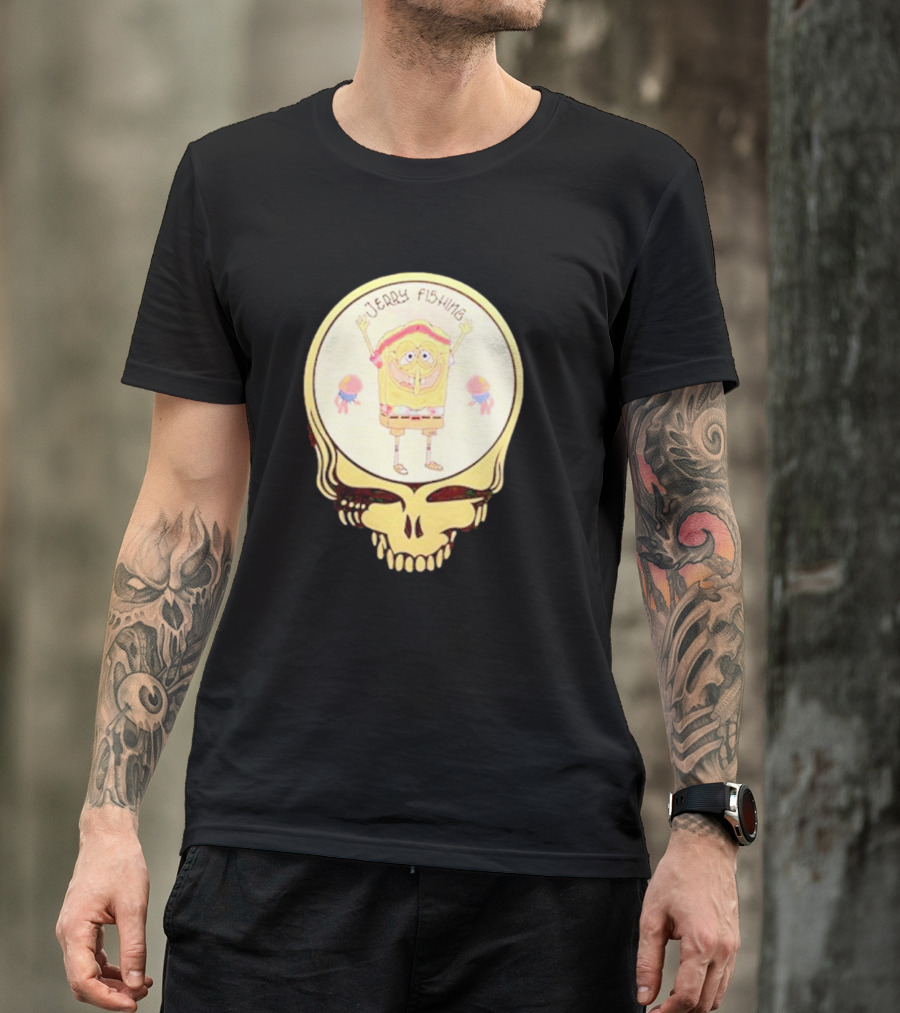 SpongeBob Jerry Fishing Grateful Dead Skull T-Shirt