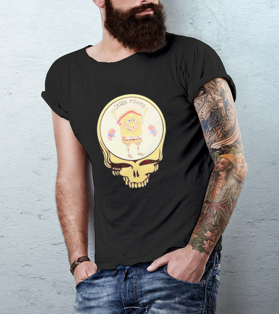 SpongeBob Jerry Fishing Grateful Dead Skull T-Shirt
