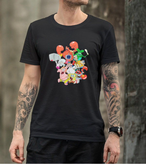 SpongeBob SquarePants Group Shot Pose With Characters From Bikini Bottom T-Shirt