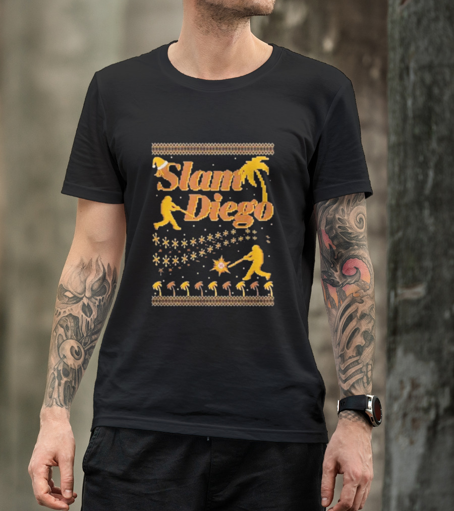 Slam Diego Retro Baseball Palm Trees Starburst T-Shirt