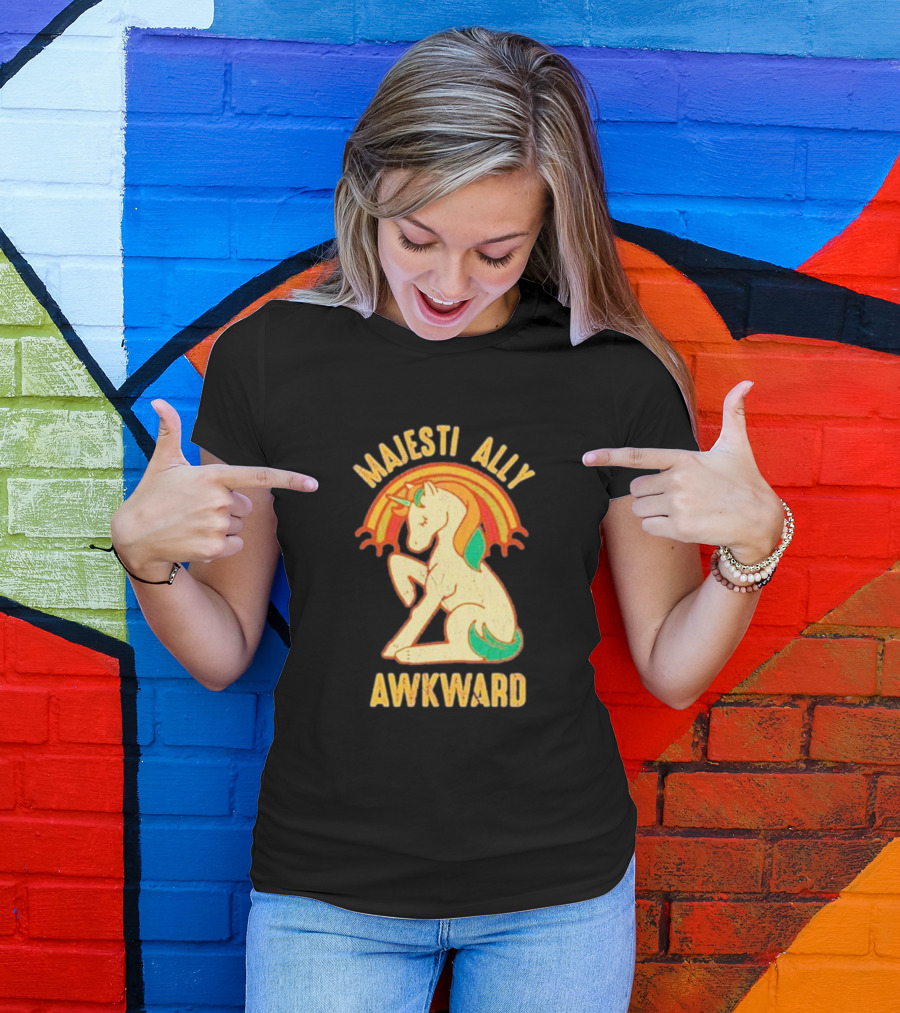 Majesti Ally Awkward Unicorn With Retro Rainbow T-Shirt
