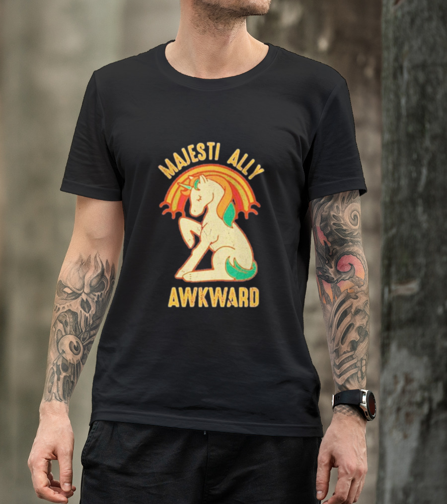 Majesti Ally Awkward Unicorn With Retro Rainbow T-Shirt