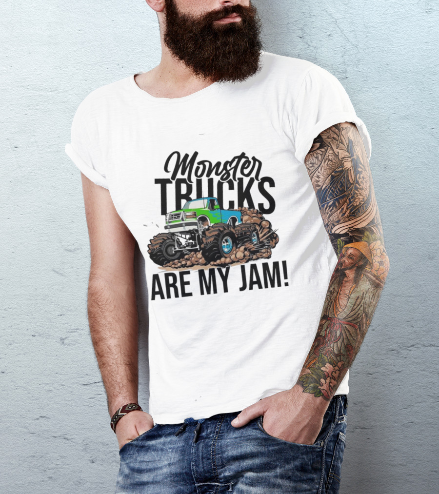 Monster Trucks Are My Jam Off-Road Adventure With Green And Blue Truck T-Shirt