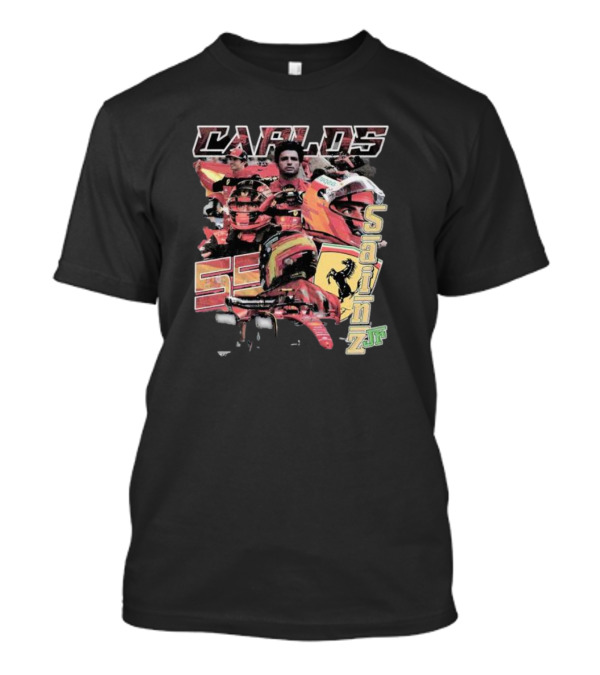 Carlos Sainz Jr Ferrari Racing Inspired Collage With Car Number 55 T-Shirt