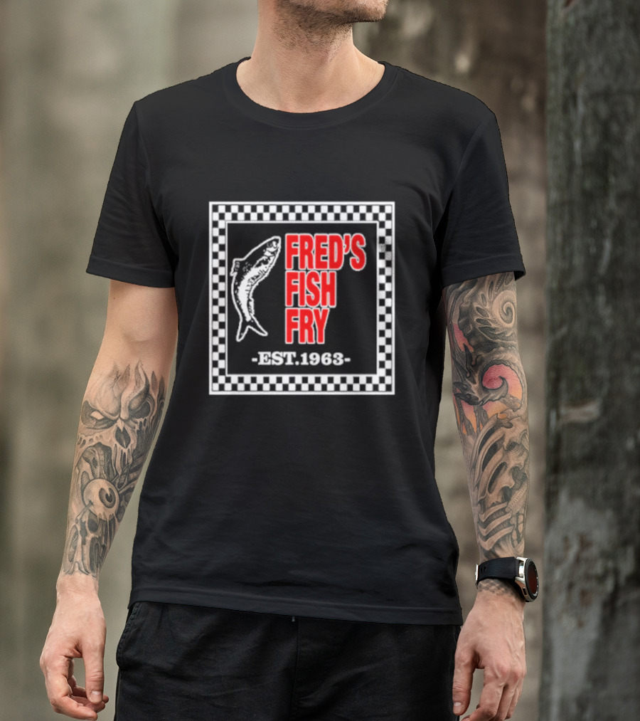 FRED'S FISH FRY EST. 1963 Checkered Border T-Shirt