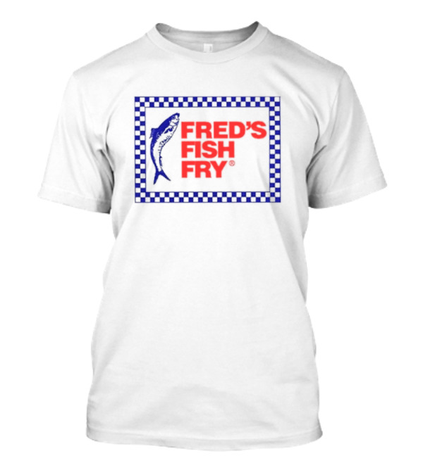 Fred’s Fish Fry Red And Blue Checkered Border With Fish T-Shirt