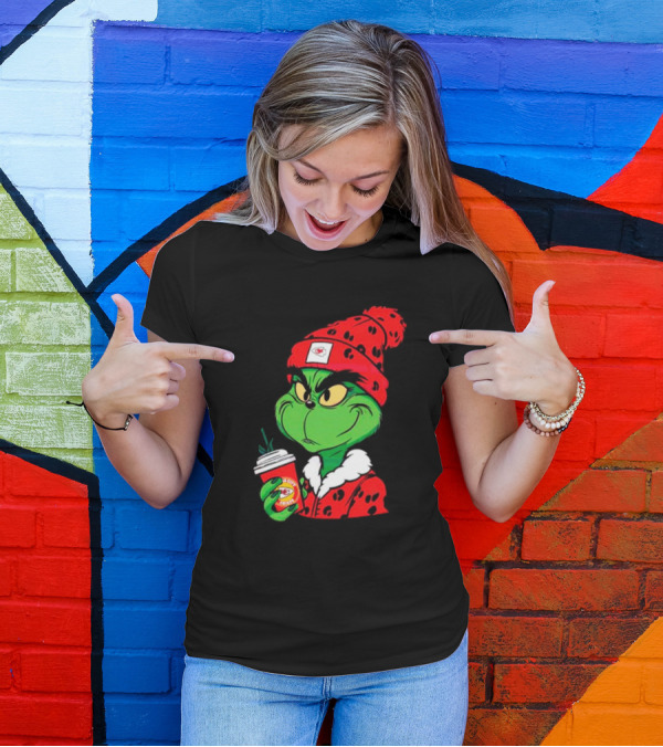 Grinch Leopard Kansas City Chiefs Coffee Beanie T-Shirt