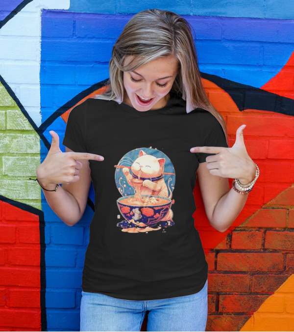 Kawaii Cat Noodle Delight Ramen Bowl T-Shirt