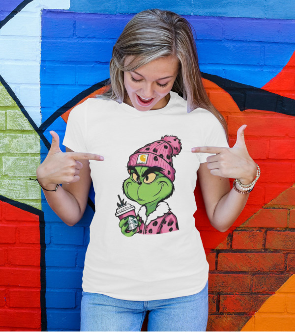 Pink Grinch Boujee Starbucks Christmas Coffee T-Shirt