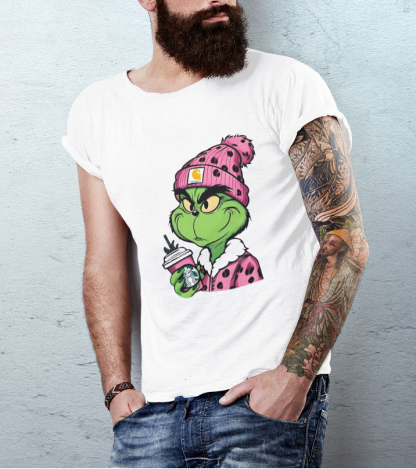 Pink Grinch Boujee Starbucks Christmas Coffee T-Shirt