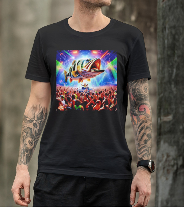 When The Bass Drops With Giant Fish Over Rave Crowd T-Shirt