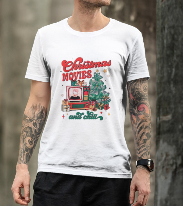 Christmas Movies And Chill Retro TV Christmas Tree Presents T-Shirt