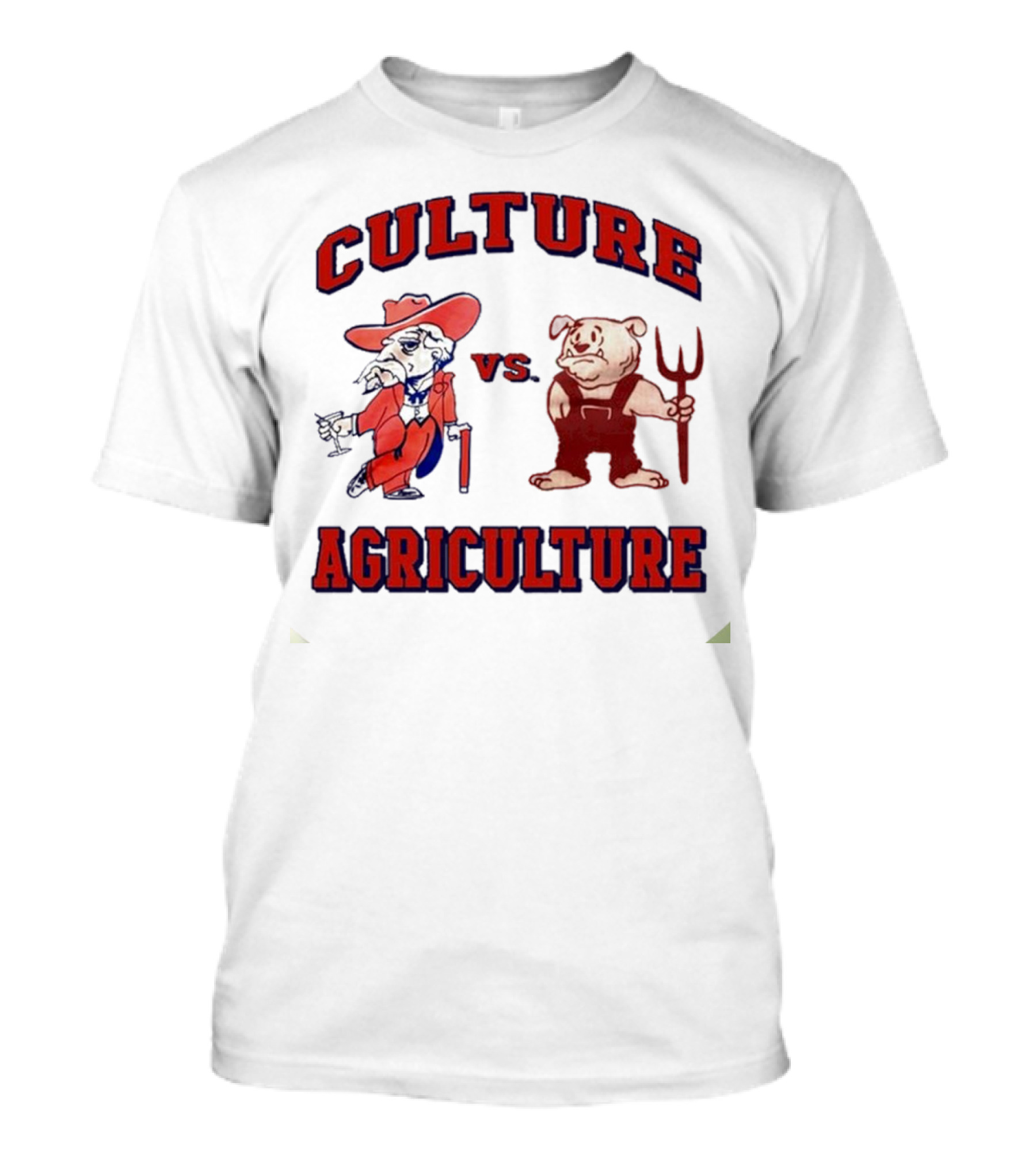 CULTURE VS AGRICULTURE CARTOON RED HAT AND PITCHFORK CHARACTERS T-Shirt