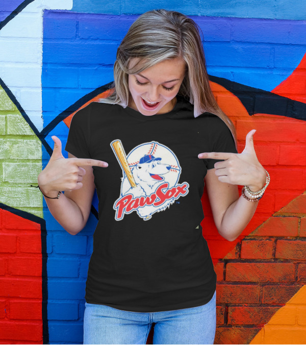 PawSox Polar Bear Baseball Bat Cap Red Socks T-Shirt