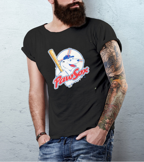PawSox Polar Bear Baseball Bat Cap Red Socks T-Shirt