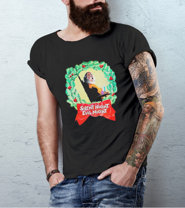 Silent Night Evil Night Christmas Wreath Horror Santa T-Shirt