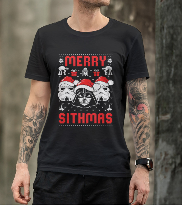 Merry Sithmas The Mandalorian Ugly Darth Vader Stormtrooper Christmas Star Wars T-Shirt