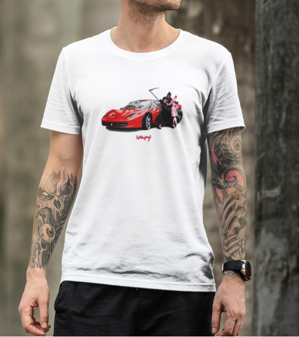 Club Scared Of Love Red Sports Car And Grim Reaper With Pink Figure T-Shirt
