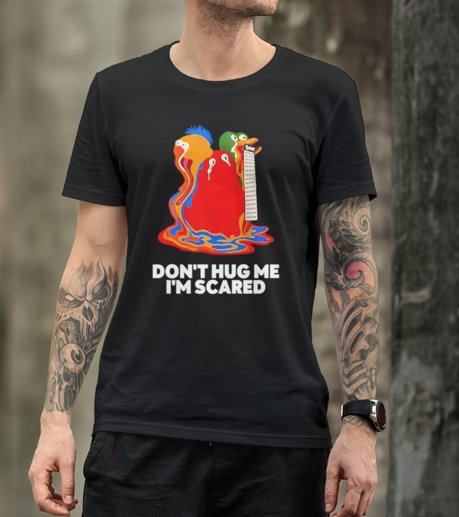 Don't Hug Me I'm Scared Melting Characters With Medium Tag T-Shirt