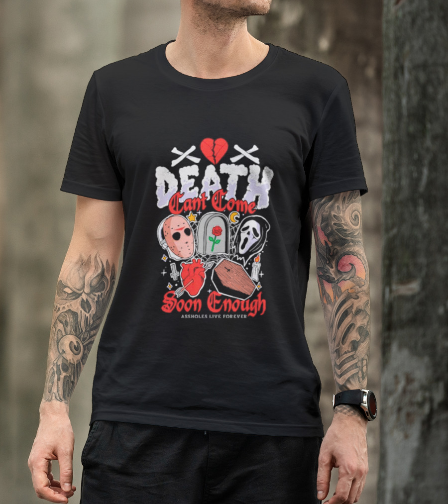 Death Can't Come Soon Enough Horror Icons Hearts And Symbols T-Shirt
