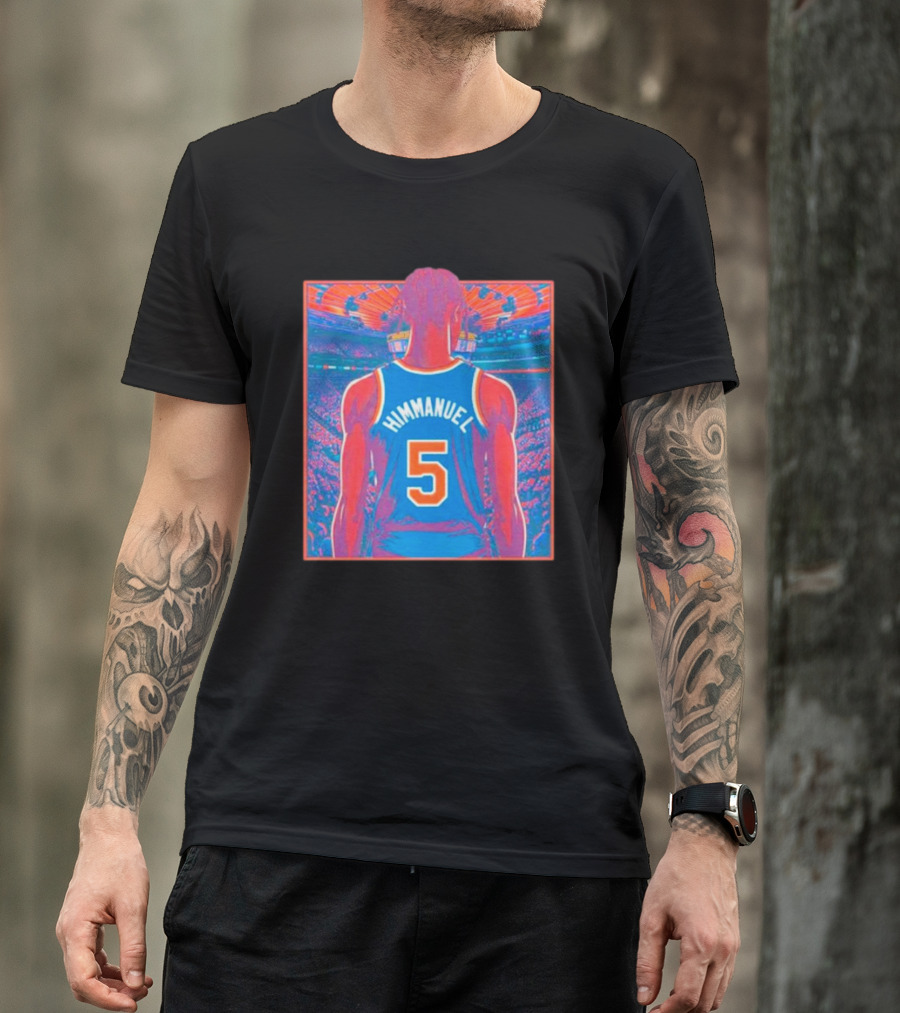 Immanuel Quickley Number 5 New York Knicks Vibrant Basketball Arena Scene T-Shirt
