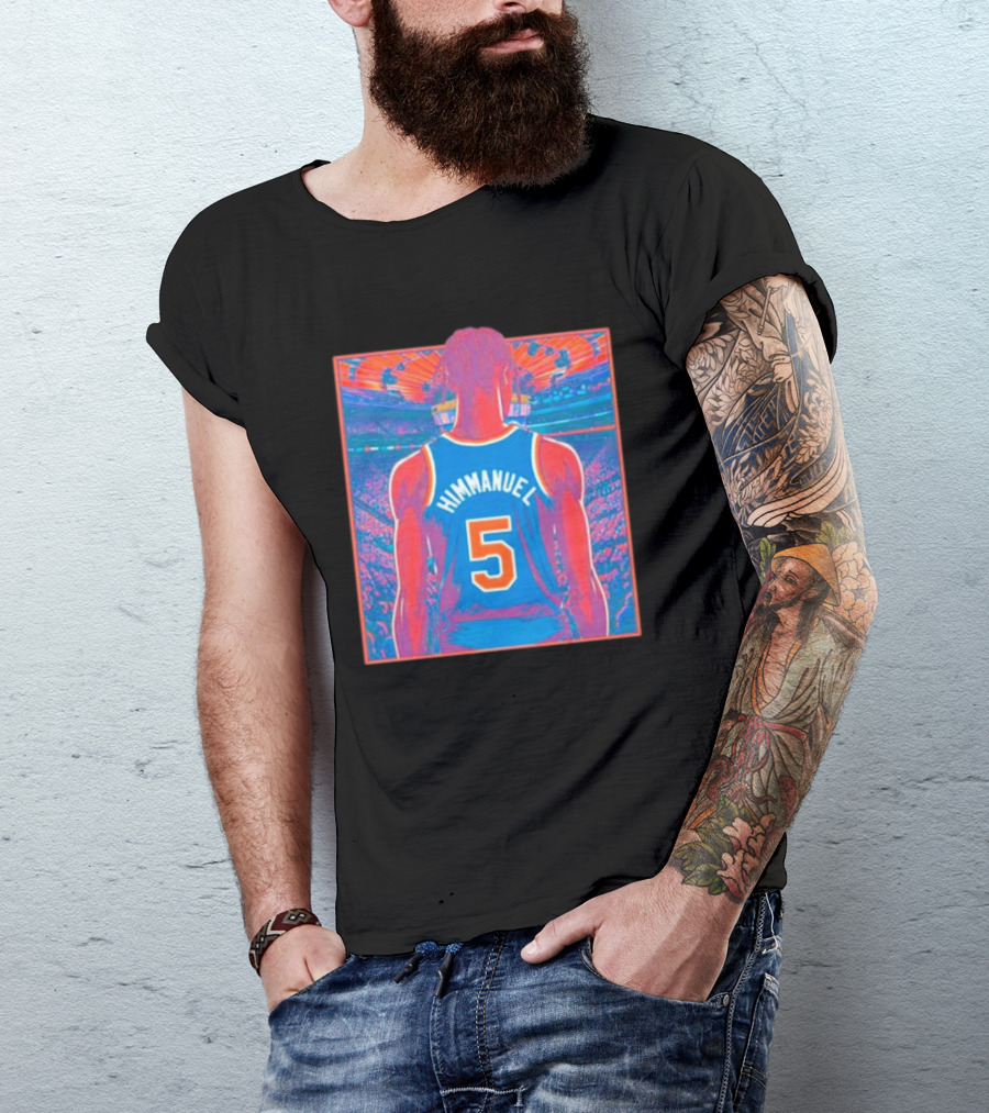 Immanuel Quickley Number 5 New York Knicks Vibrant Basketball Arena Scene T-Shirt