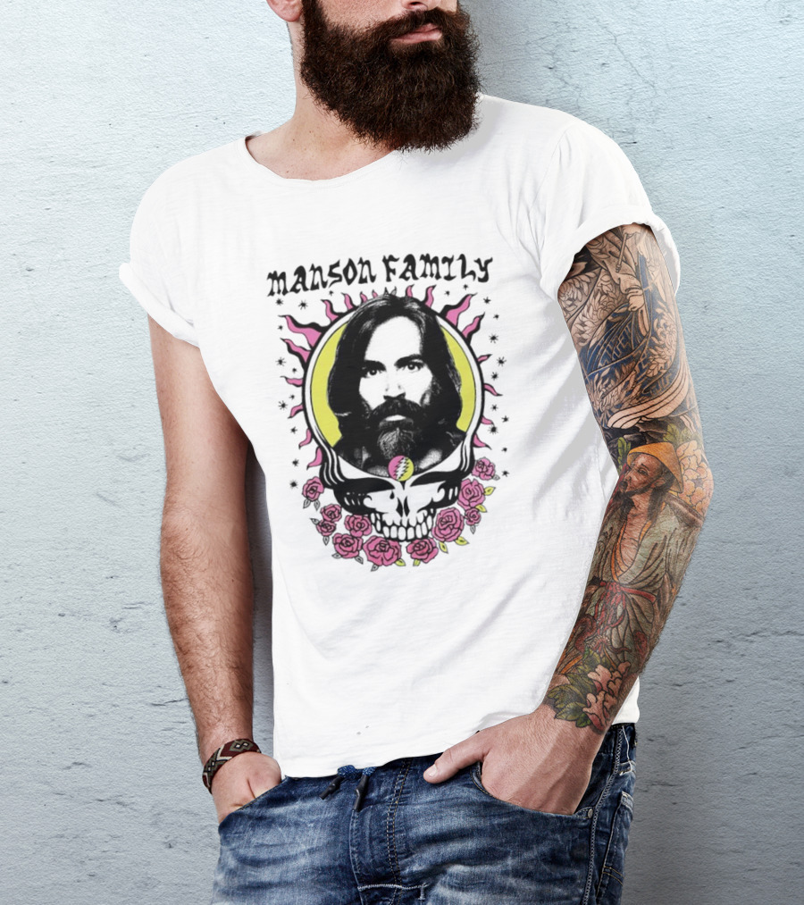 Manson Family Skull Roses Artwork With Grateful Dead T-Shirt