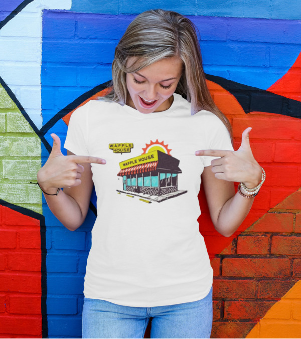 Waffle House Restaurant Building With Sunburst Background T-Shirt