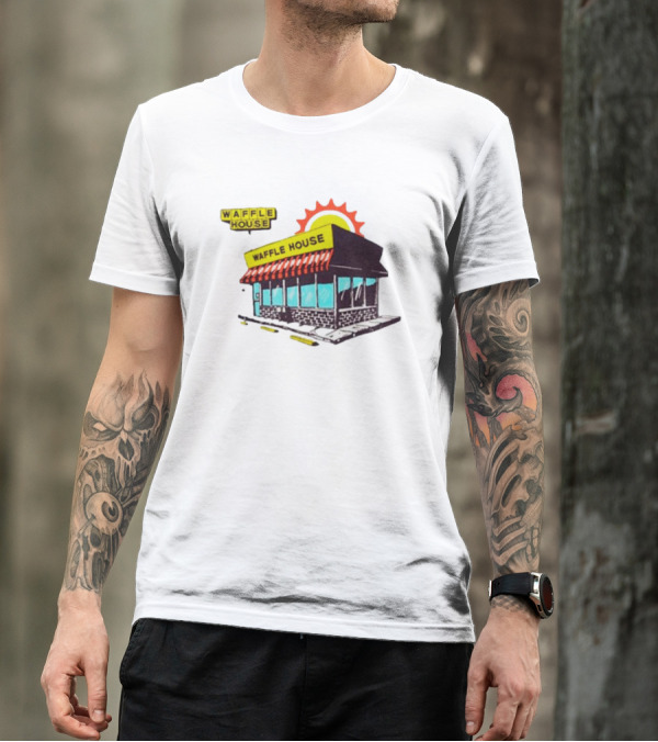 Waffle House Restaurant Building With Sunburst Background T-Shirt