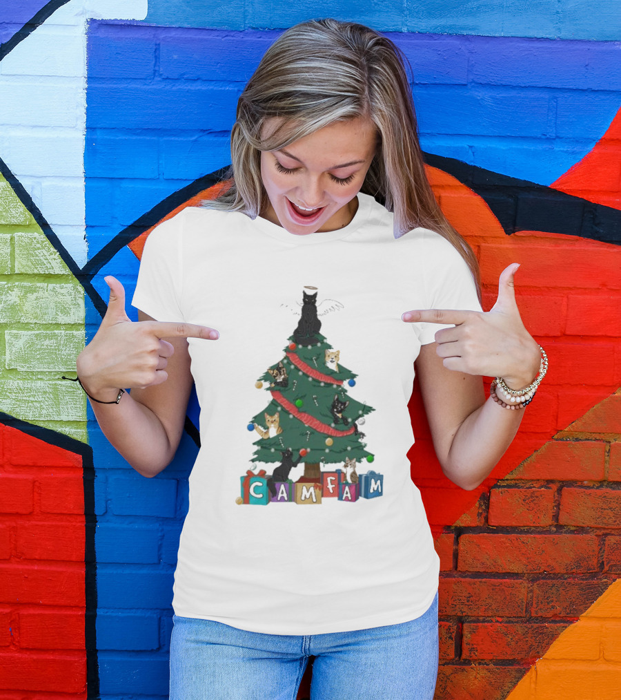Cam Fam Cats On Christmas Tree T-Shirt